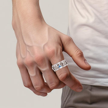 Sea Turtle and Blue Enamel Wave Silver Spinner Ring TRI2447 - Jewelry